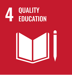 Sustainable Development Goal 4: Quality Education icon, open book and pencil on red